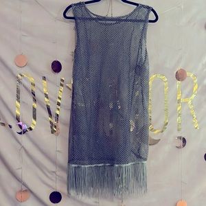 Silver Fringe Bathing suit cover up